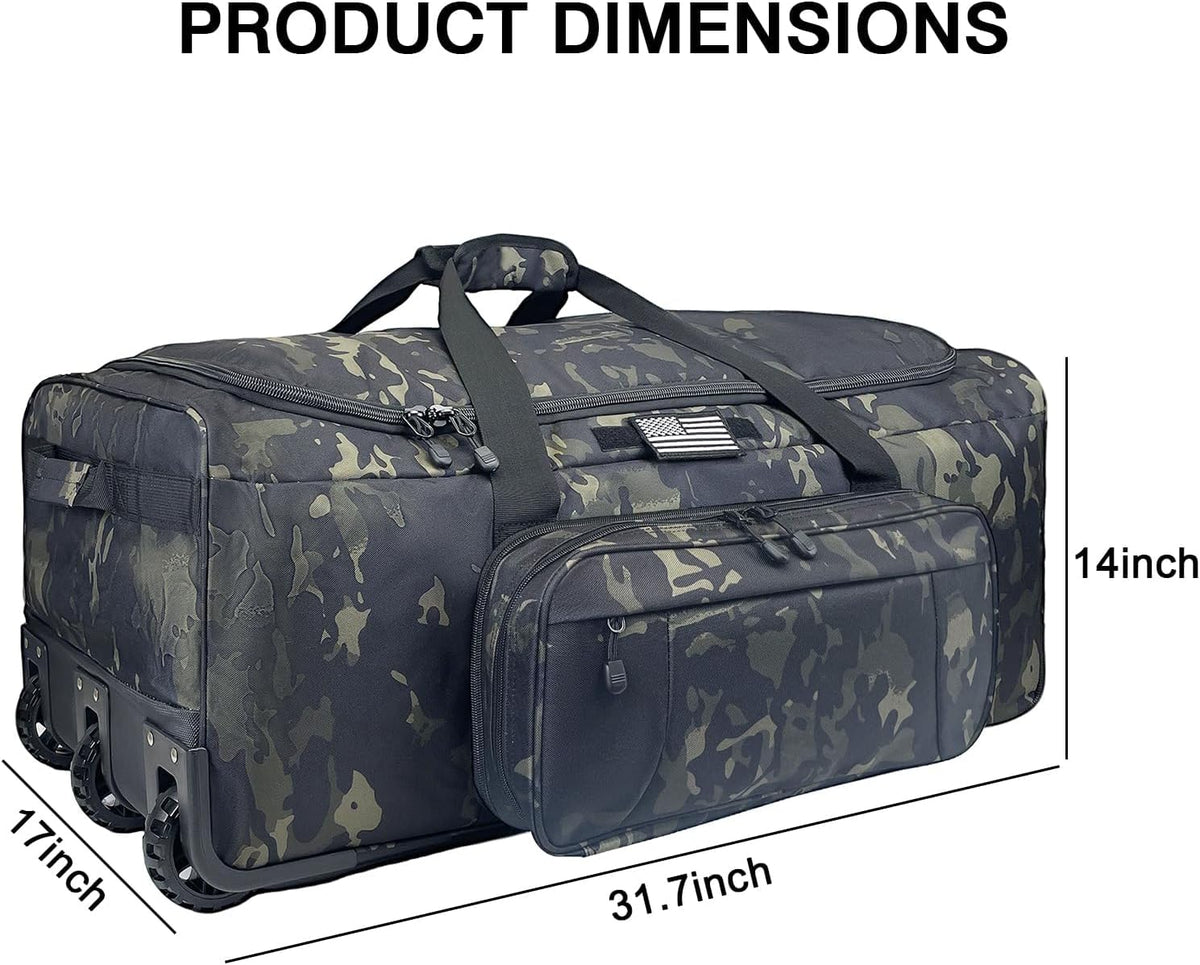 120L Rolling Duffle Bag with Wheels, Large Deployment Military Bag, Wheeled Heavy Duty Luggage for Travel, Camping