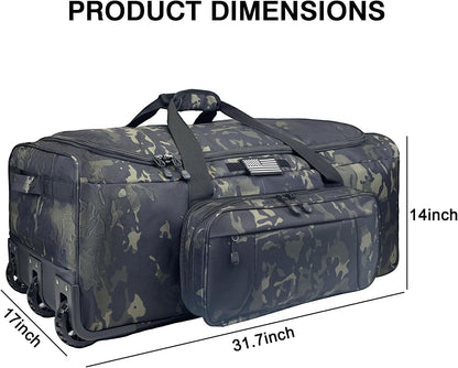 120L Rolling Duffle Bag with Wheels, Large Deployment Military Bag, Wheeled Heavy Duty Luggage for Travel, Camping