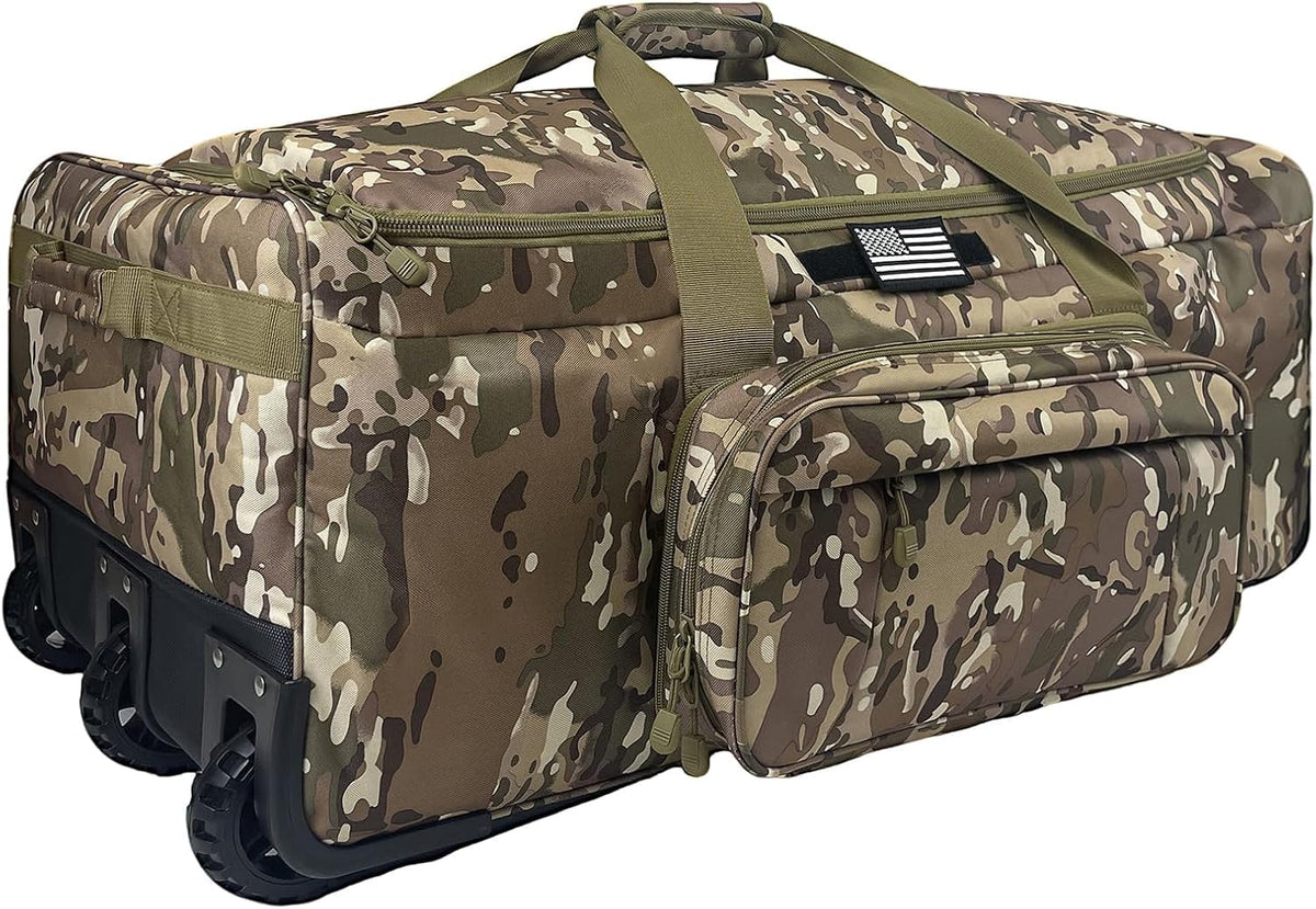 120L Rolling Duffle Bag with Wheels, Large Deployment Military Bag, Wheeled Heavy Duty Luggage for Travel, Camping