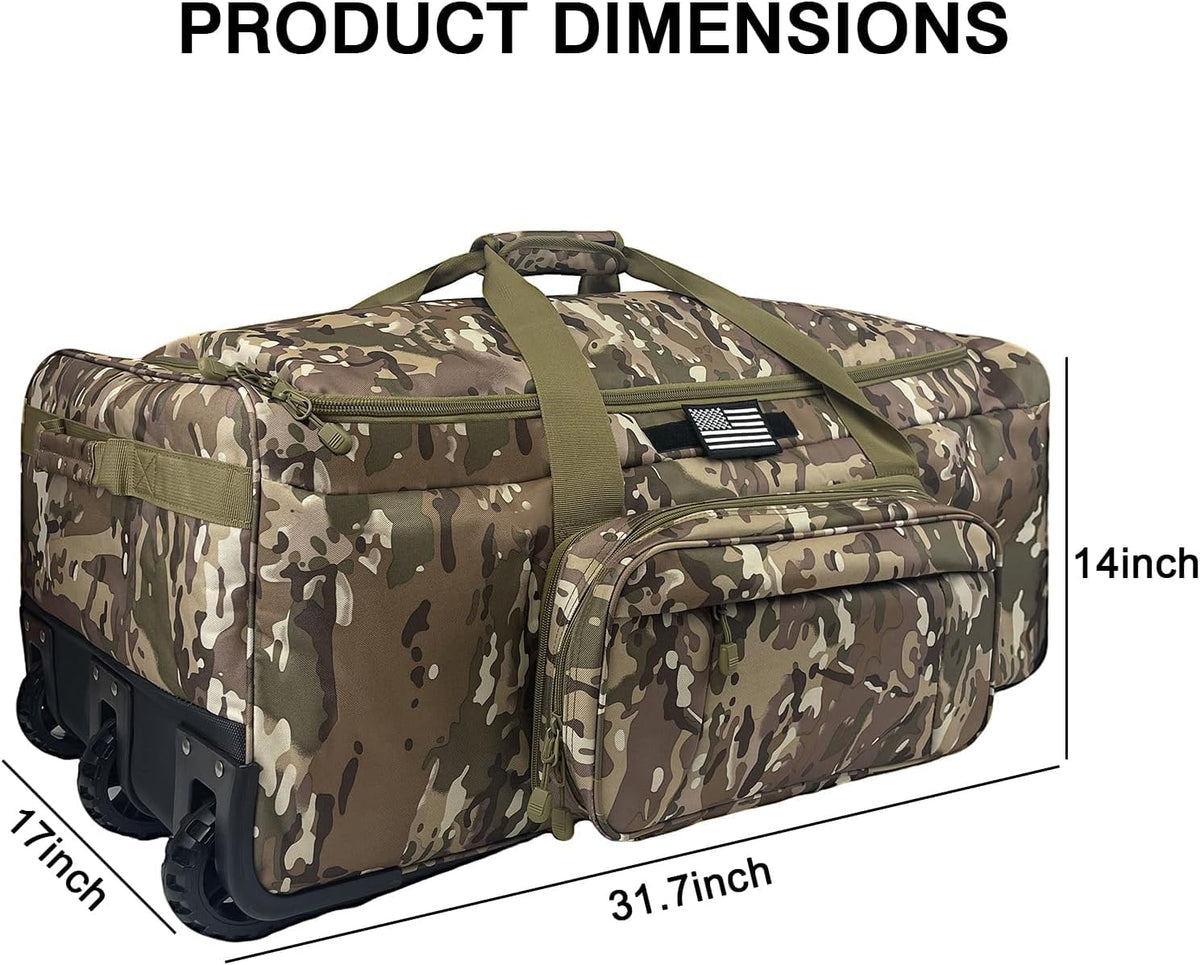120L Rolling Duffle Bag with Wheels, Large Deployment Military Bag, Wheeled Heavy Duty Luggage for Travel, Camping