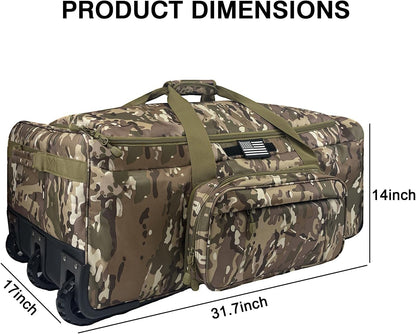 120L Rolling Duffle Bag with Wheels, Large Deployment Military Bag, Wheeled Heavy Duty Luggage for Travel, Camping