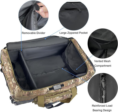 120L Rolling Duffle Bag with Wheels, Large Deployment Military Bag, Wheeled Heavy Duty Luggage for Travel, Camping