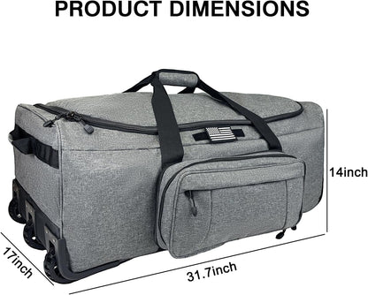 120L Rolling Duffle Bag with Wheels, Large Deployment Military Bag, Wheeled Heavy Duty Luggage for Travel, Camping