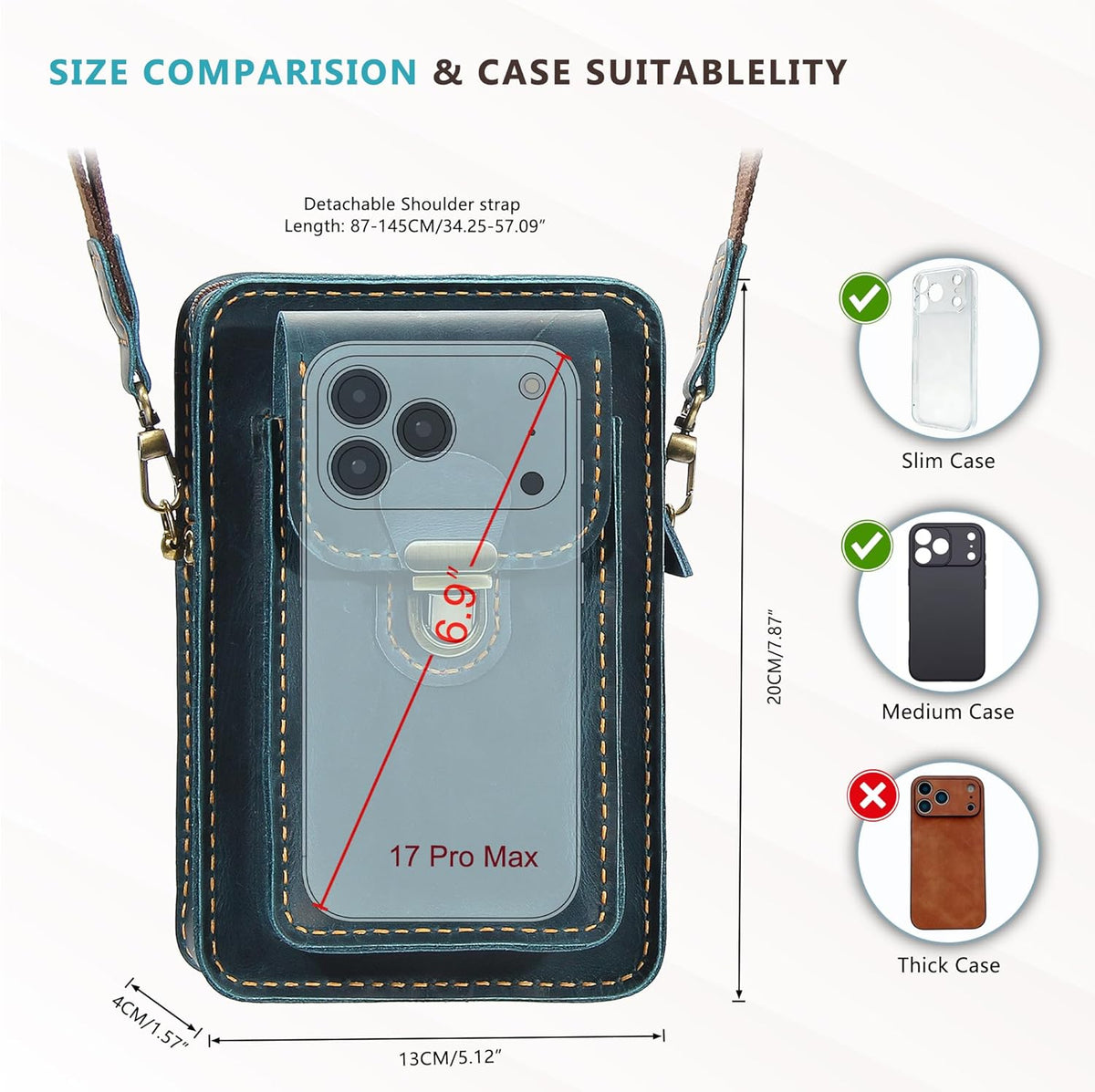 Handmade Genuine Leather Crossbody Phone Bag, Small Belt Pouch with Card Slots, Slim Phone Holster Case for Men & Women