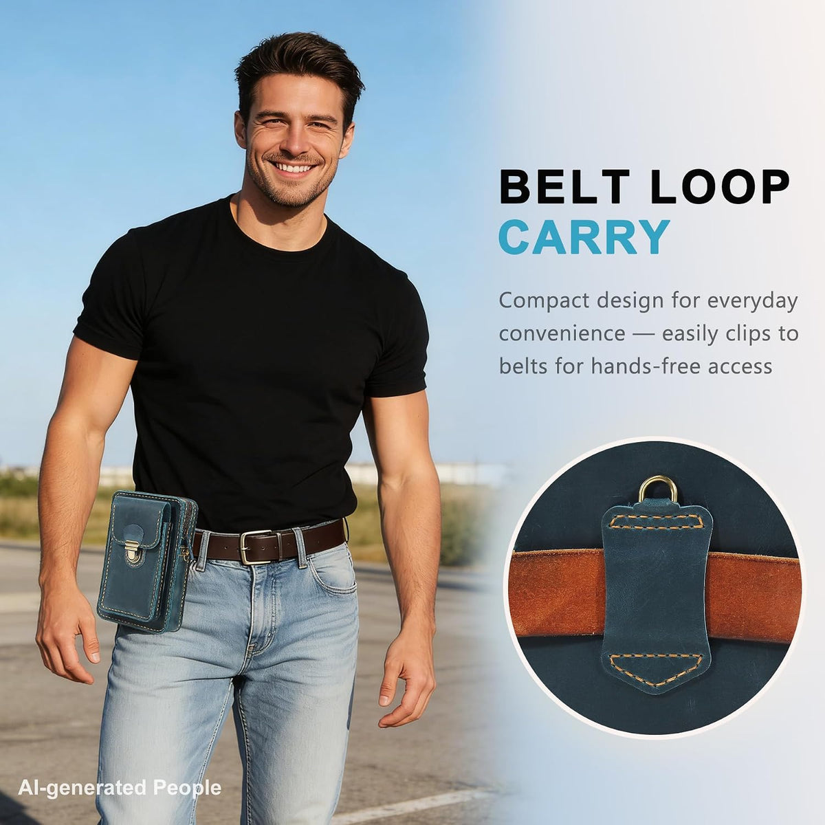 Handmade Genuine Leather Crossbody Phone Bag, Small Belt Pouch with Card Slots, Slim Phone Holster Case for Men & Women
