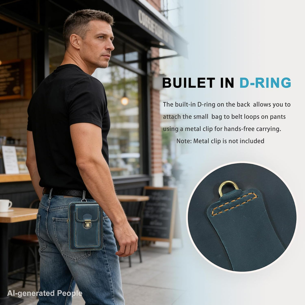 Handmade Genuine Leather Crossbody Phone Bag, Small Belt Pouch with Card Slots, Slim Phone Holster Case for Men & Women