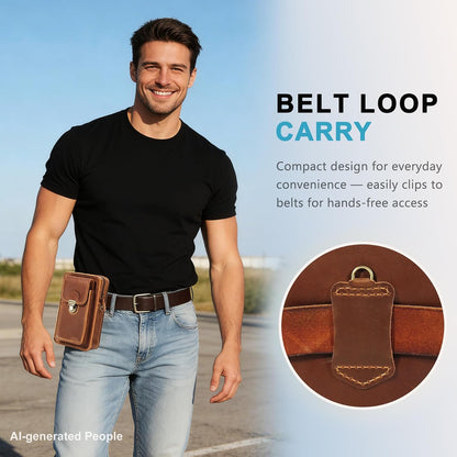 Handmade Genuine Leather Crossbody Phone Bag, Small Belt Pouch with Card Slots, Slim Phone Holster Case for Men & Women