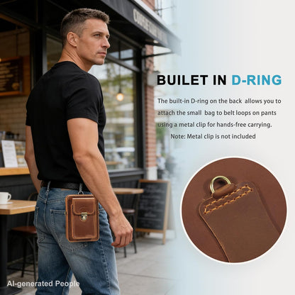 Handmade Genuine Leather Crossbody Phone Bag, Small Belt Pouch with Card Slots, Slim Phone Holster Case for Men & Women