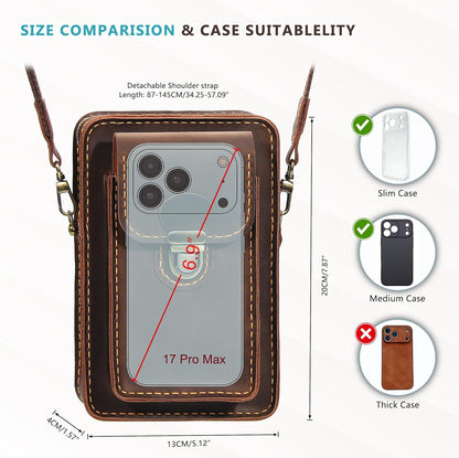 Handmade Genuine Leather Crossbody Phone Bag, Small Belt Pouch with Card Slots, Slim Phone Holster Case for Men & Women