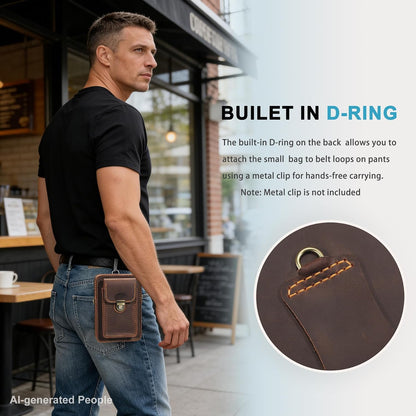 Handmade Genuine Leather Crossbody Phone Bag, Small Belt Pouch with Card Slots, Slim Phone Holster Case for Men & Women