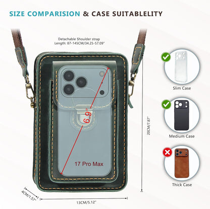 Handmade Genuine Leather Crossbody Phone Bag, Small Belt Pouch with Card Slots, Slim Phone Holster Case for Men & Women