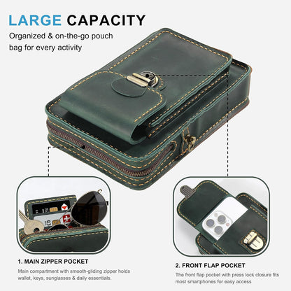 Handmade Genuine Leather Crossbody Phone Bag, Small Belt Pouch with Card Slots, Slim Phone Holster Case for Men & Women