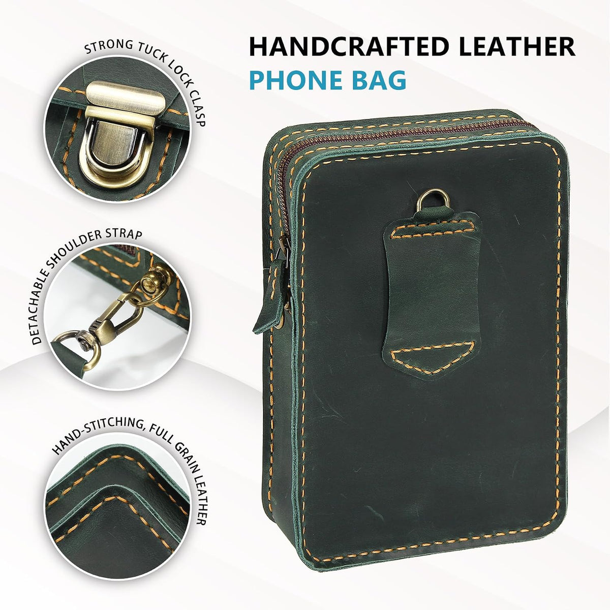 Handmade Genuine Leather Crossbody Phone Bag, Small Belt Pouch with Card Slots, Slim Phone Holster Case for Men & Women