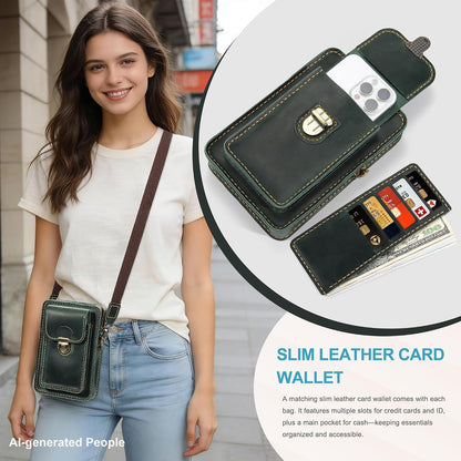 Handmade Genuine Leather Crossbody Phone Bag, Small Belt Pouch with Card Slots, Slim Phone Holster Case for Men & Women