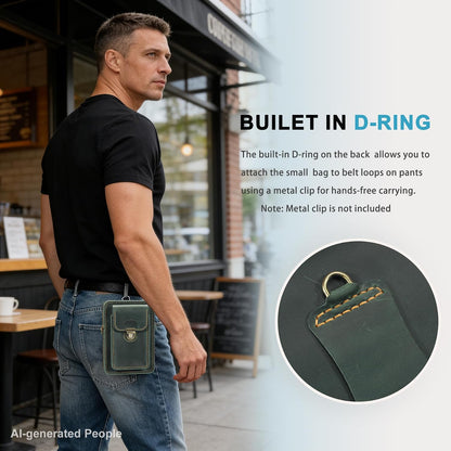 Handmade Genuine Leather Crossbody Phone Bag, Small Belt Pouch with Card Slots, Slim Phone Holster Case for Men & Women