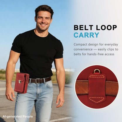Handmade Genuine Leather Crossbody Phone Bag, Small Belt Pouch with Card Slots, Slim Phone Holster Case for Men & Women