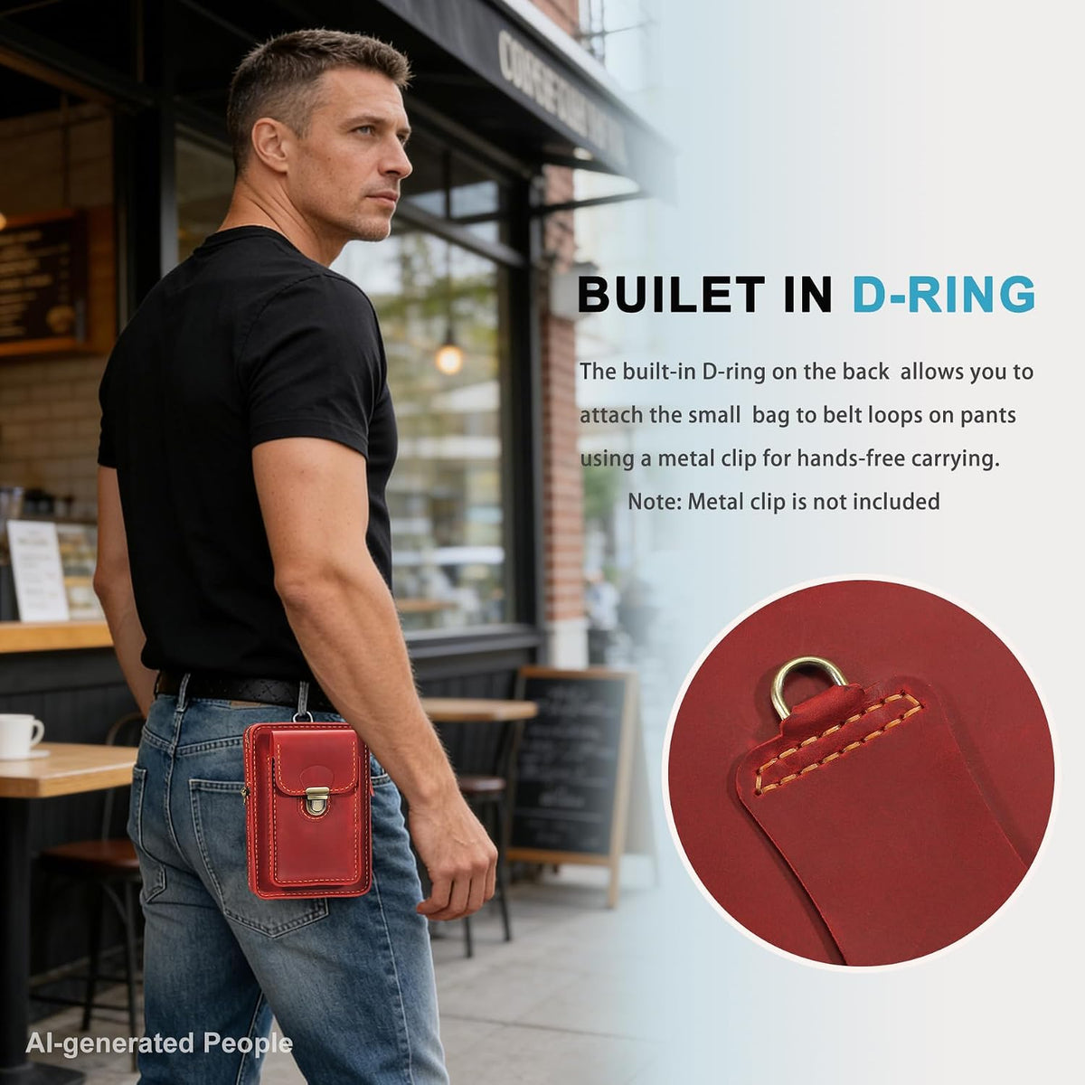 Handmade Genuine Leather Crossbody Phone Bag, Small Belt Pouch with Card Slots, Slim Phone Holster Case for Men & Women