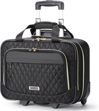 Rolling Laptop Bag, 15.6 Inch Rolling Briefcase for Women with Wheels, Carry On Flight Approved Roller Computer Case for Travel Work College Business Wife Mom Teacher, Black