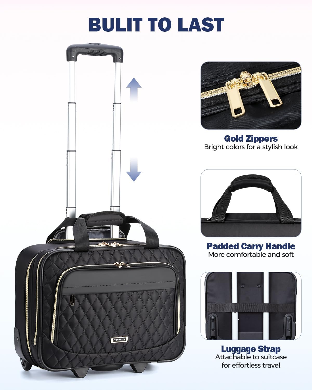 Rolling Laptop Bag, 15.6 Inch Rolling Briefcase for Women with Wheels, Carry On Flight Approved Roller Computer Case for Travel Work College Business Wife Mom Teacher, Black