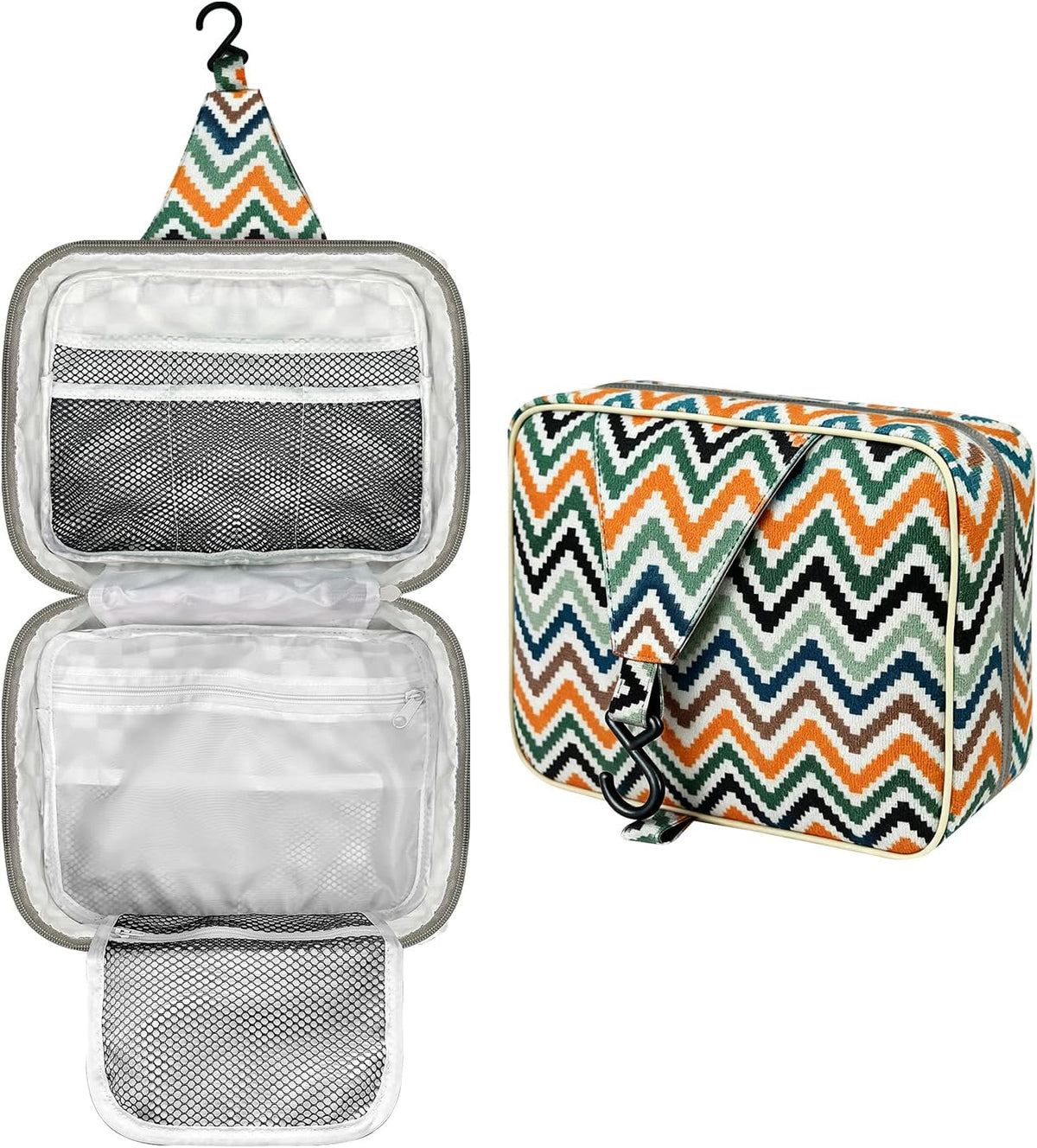 Hanging Travel Toiletry Bag - Large Capacity Organizer, Leak-proof Design & Durable Hook for Full-Size Toiletries, Makeup, Cosmetics，Boho