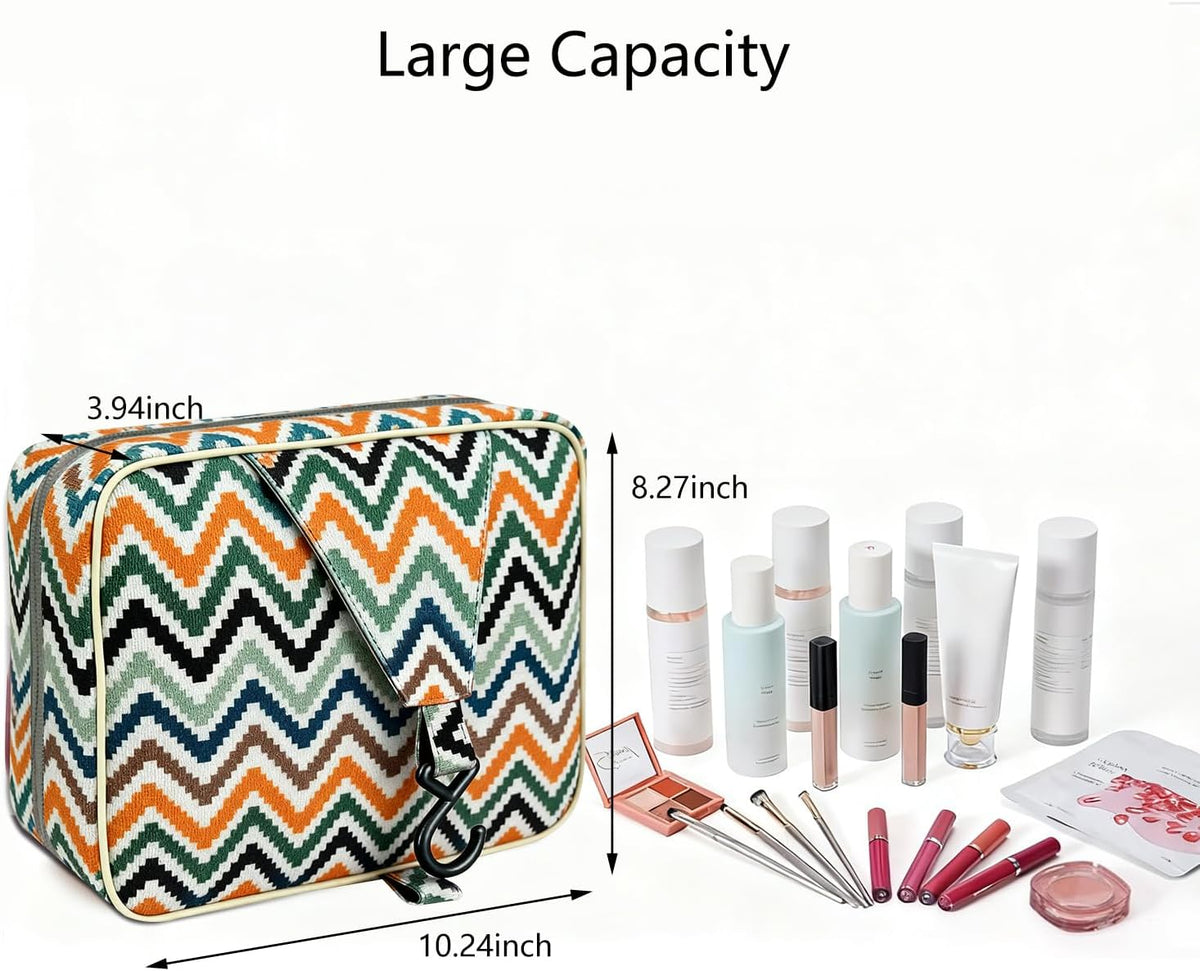 Hanging Travel Toiletry Bag - Large Capacity Organizer, Leak-proof Design & Durable Hook for Full-Size Toiletries, Makeup, Cosmetics，Boho