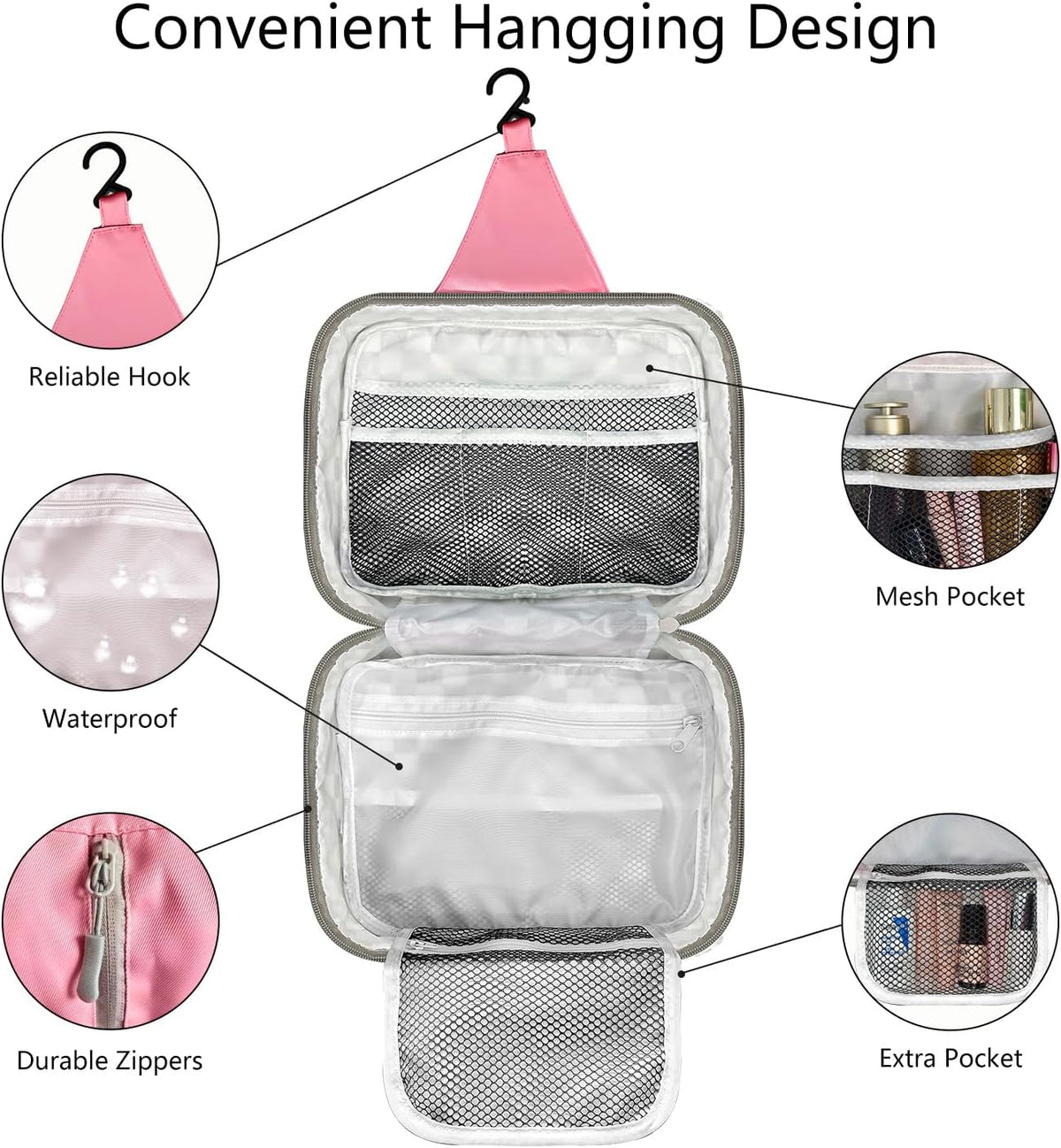 Hanging Travel Toiletry Bag - Large Capacity Organizer, Leak-proof Design & Durable Hook for Full-Size Toiletries, Makeup, Cosmetics，Boho