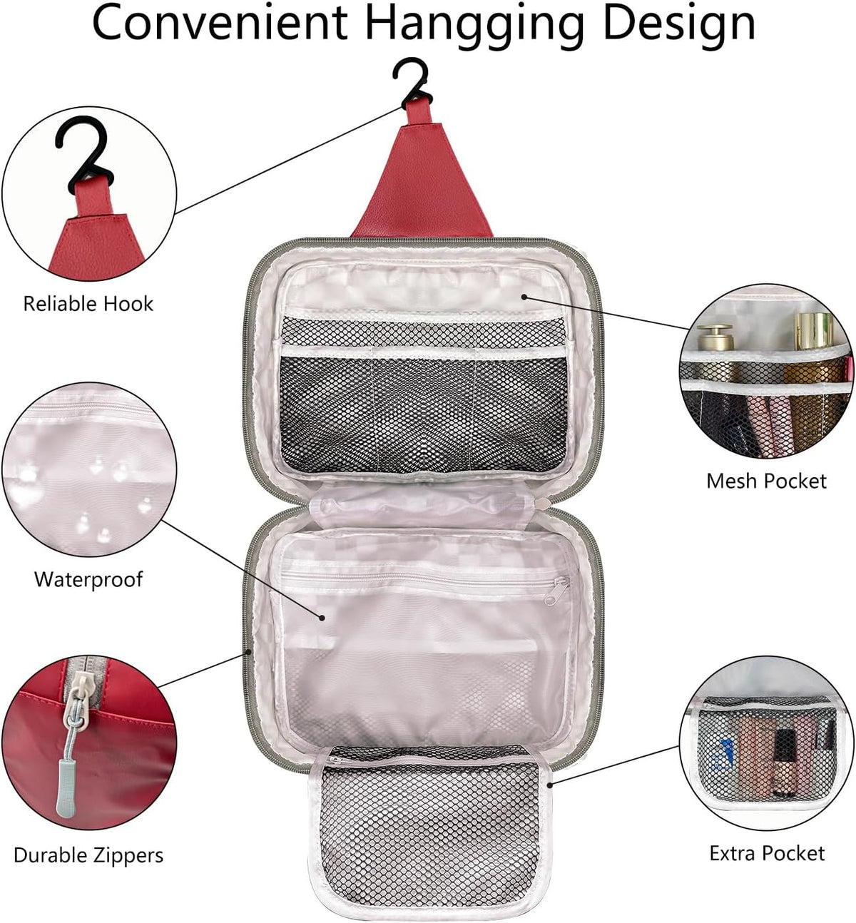 Hanging Travel Toiletry Bag - Large Capacity Organizer, Leak-proof Design & Durable Hook for Full-Size Toiletries, Makeup, Cosmetics，Boho