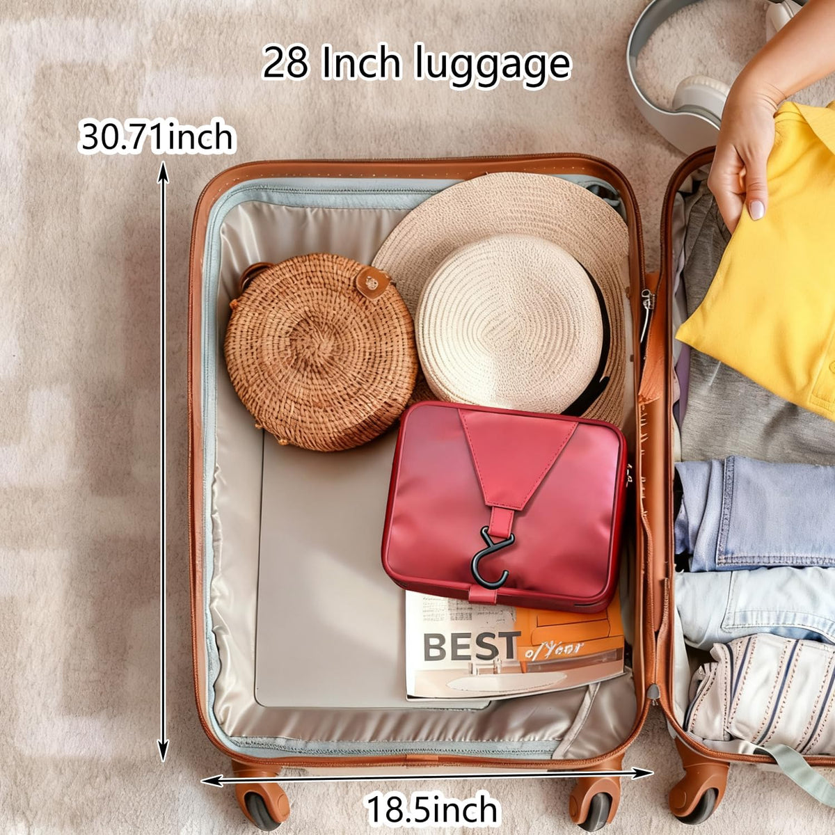Hanging Travel Toiletry Bag - Large Capacity Organizer, Leak-proof Design & Durable Hook for Full-Size Toiletries, Makeup, Cosmetics，Boho