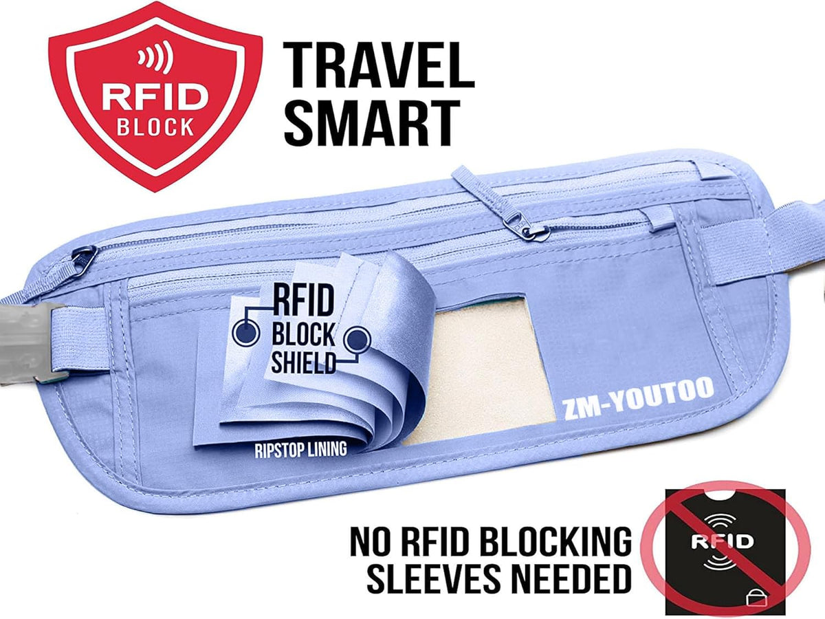 Money Belt for Travel - Hidden Travel Pouch Protect Your Credit and Money With RFID Blocking Passport Holder Waist Wallet (gray)