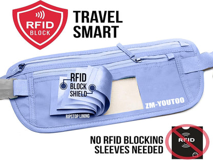 Money Belt for Travel - Hidden Travel Pouch Protect Your Credit and Money With RFID Blocking Passport Holder Waist Wallet (gray)