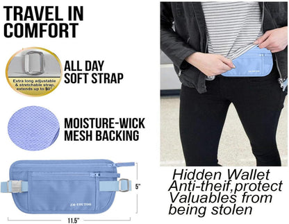 Money Belt for Travel - Hidden Travel Pouch Protect Your Credit and Money With RFID Blocking Passport Holder Waist Wallet (gray)