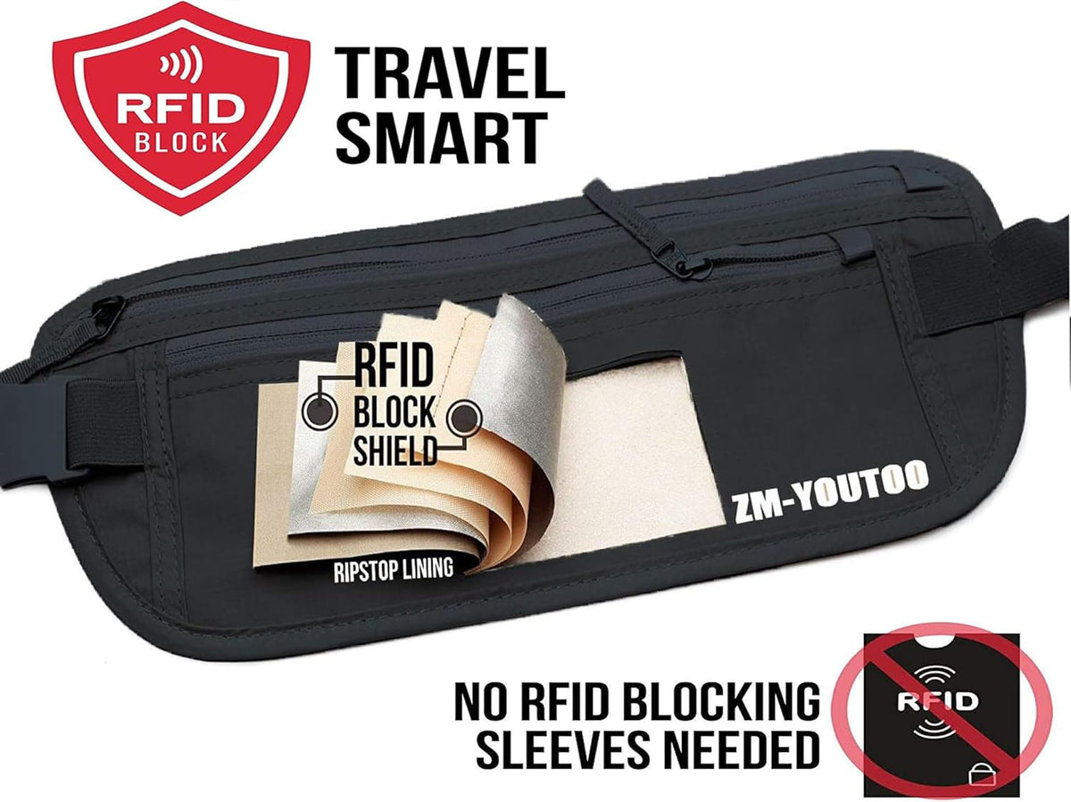Money Belt for Travel - Hidden Travel Pouch Protect Your Credit and Money With RFID Blocking Passport Holder Waist Wallet (gray)