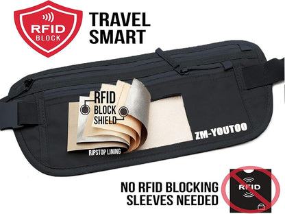 Money Belt for Travel - Hidden Travel Pouch Protect Your Credit and Money With RFID Blocking Passport Holder Waist Wallet (gray)