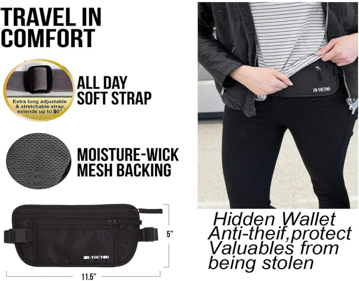 Money Belt for Travel - Hidden Travel Pouch Protect Your Credit and Money With RFID Blocking Passport Holder Waist Wallet (gray)