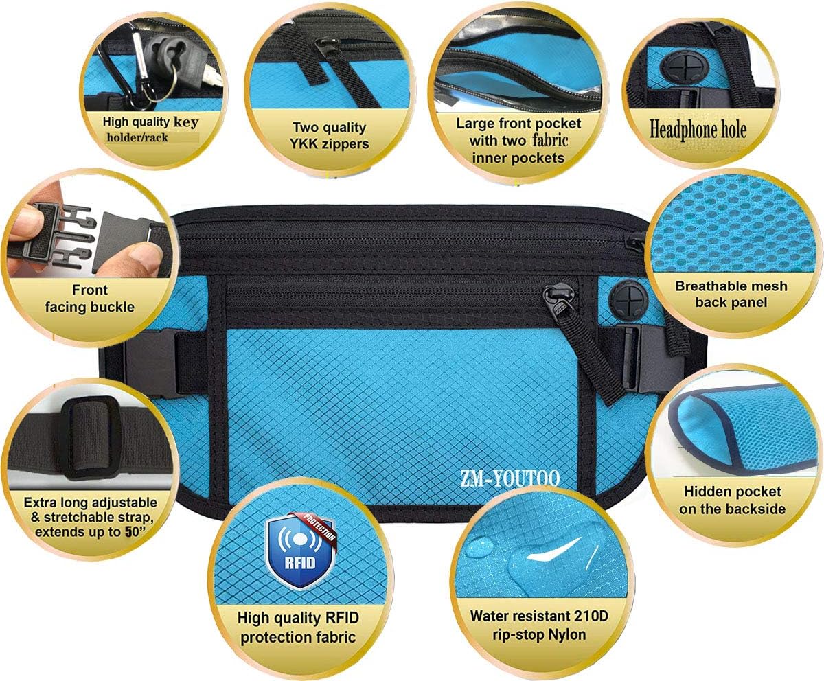 Money Belt for Travel - Hidden Travel Pouch Protect Your Credit and Money With RFID Blocking Passport Holder Waist Wallet (gray)