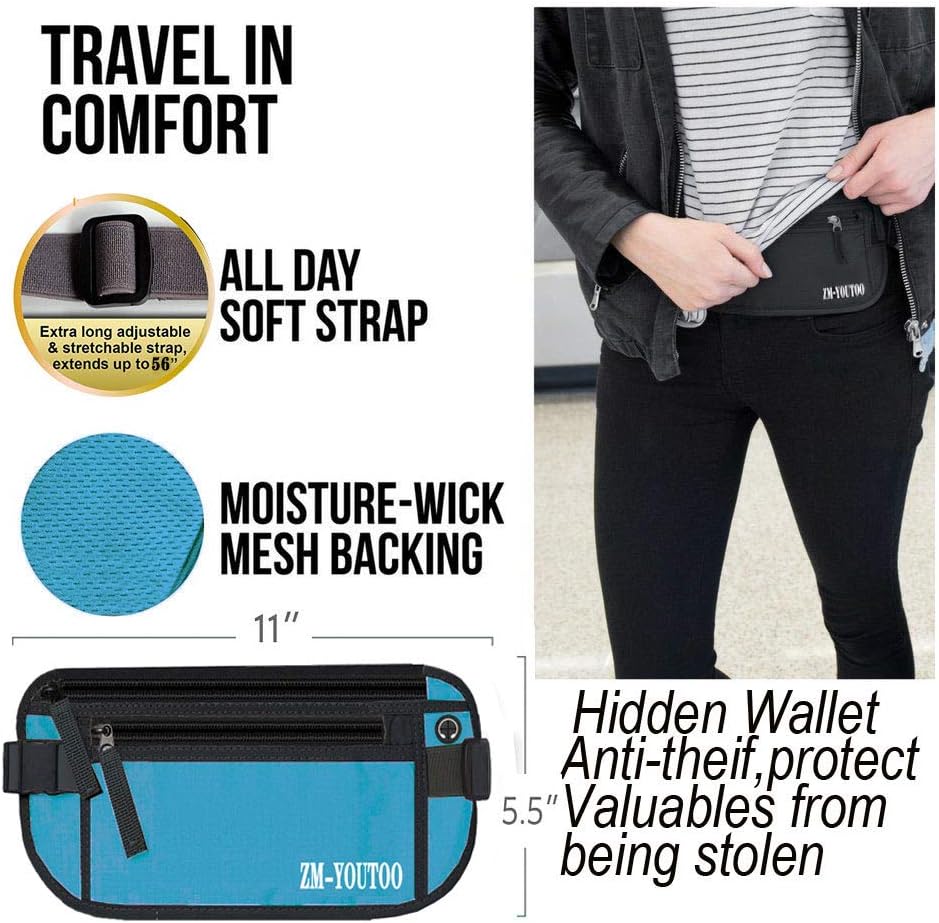Money Belt for Travel - Hidden Travel Pouch Protect Your Credit and Money With RFID Blocking Passport Holder Waist Wallet (gray)