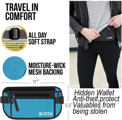Money Belt for Travel - Hidden Travel Pouch Protect Your Credit and Money With RFID Blocking Passport Holder Waist Wallet (gray)