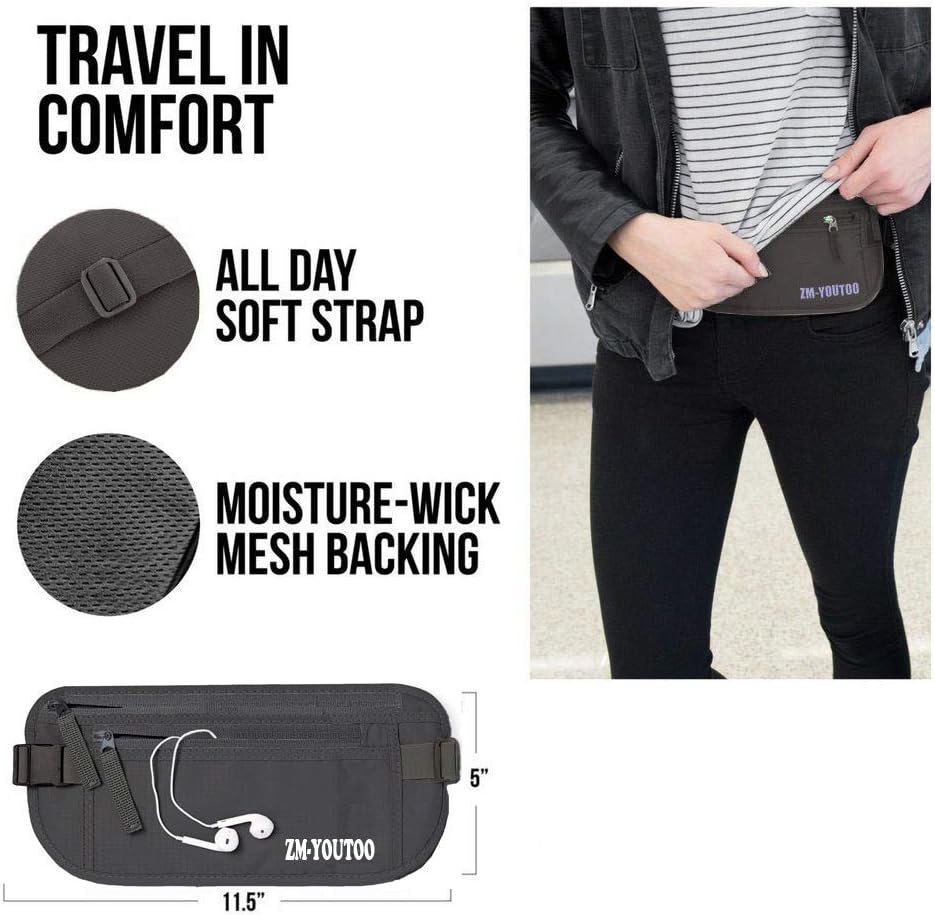 Money Belt for Travel - Hidden Travel Pouch Protect Your Credit and Money With RFID Blocking Passport Holder Waist Wallet (gray)