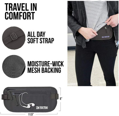 Money Belt for Travel - Hidden Travel Pouch Protect Your Credit and Money With RFID Blocking Passport Holder Waist Wallet (gray)