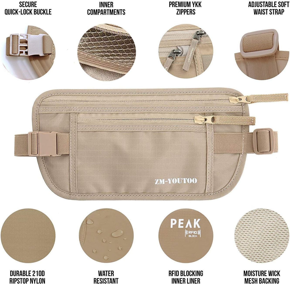 Money Belt for Travel - Hidden Travel Pouch Protect Your Credit and Money With RFID Blocking Passport Holder Waist Wallet (gray)