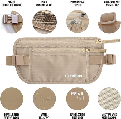 Money Belt for Travel - Hidden Travel Pouch Protect Your Credit and Money With RFID Blocking Passport Holder Waist Wallet (gray)