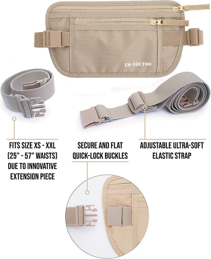 Money Belt for Travel - Hidden Travel Pouch Protect Your Credit and Money With RFID Blocking Passport Holder Waist Wallet (gray)