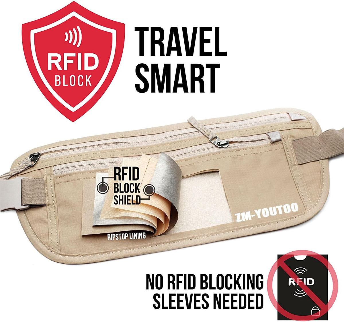 Money Belt for Travel - Hidden Travel Pouch Protect Your Credit and Money With RFID Blocking Passport Holder Waist Wallet (gray)