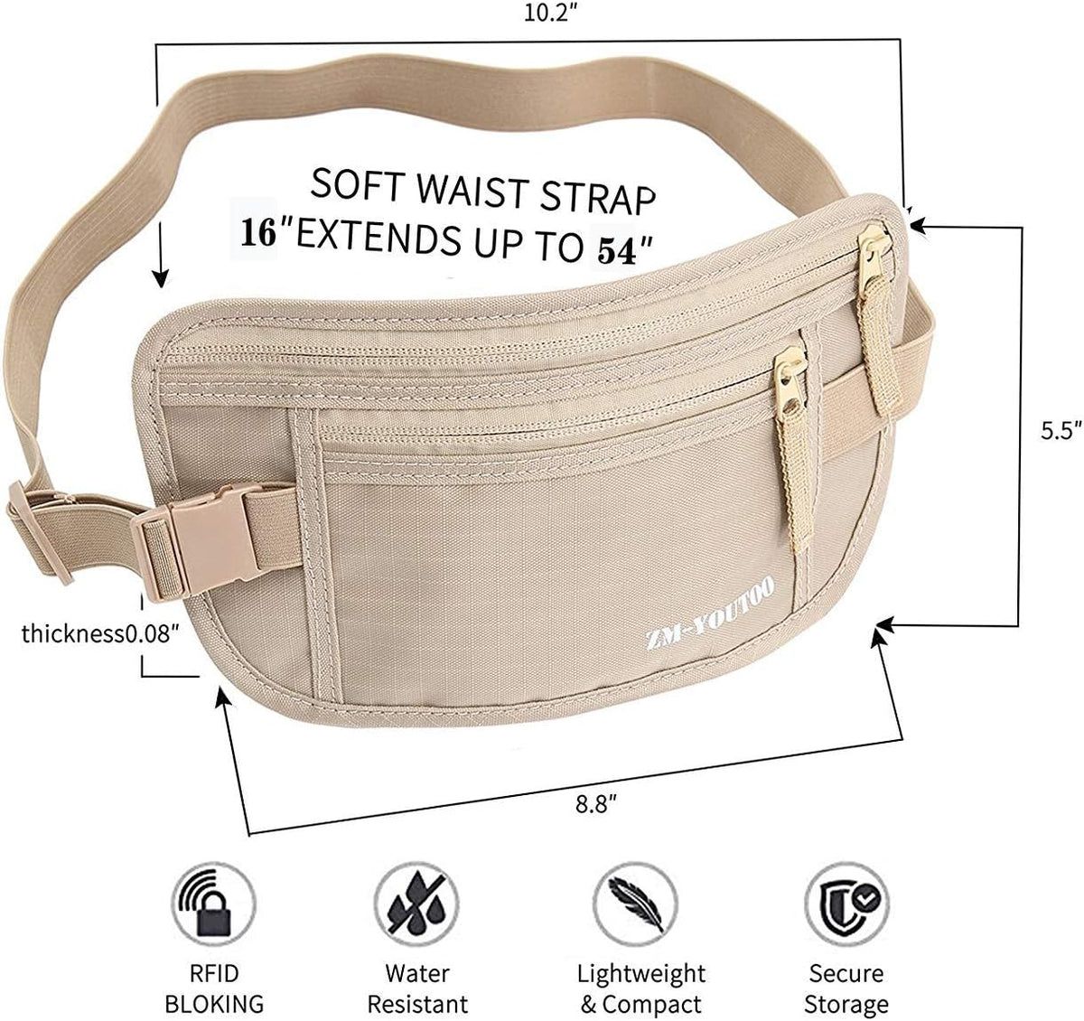 Money Belt for Travel - Hidden Travel Pouch Protect Your Credit and Money With RFID Blocking Passport Holder Waist Wallet (gray)
