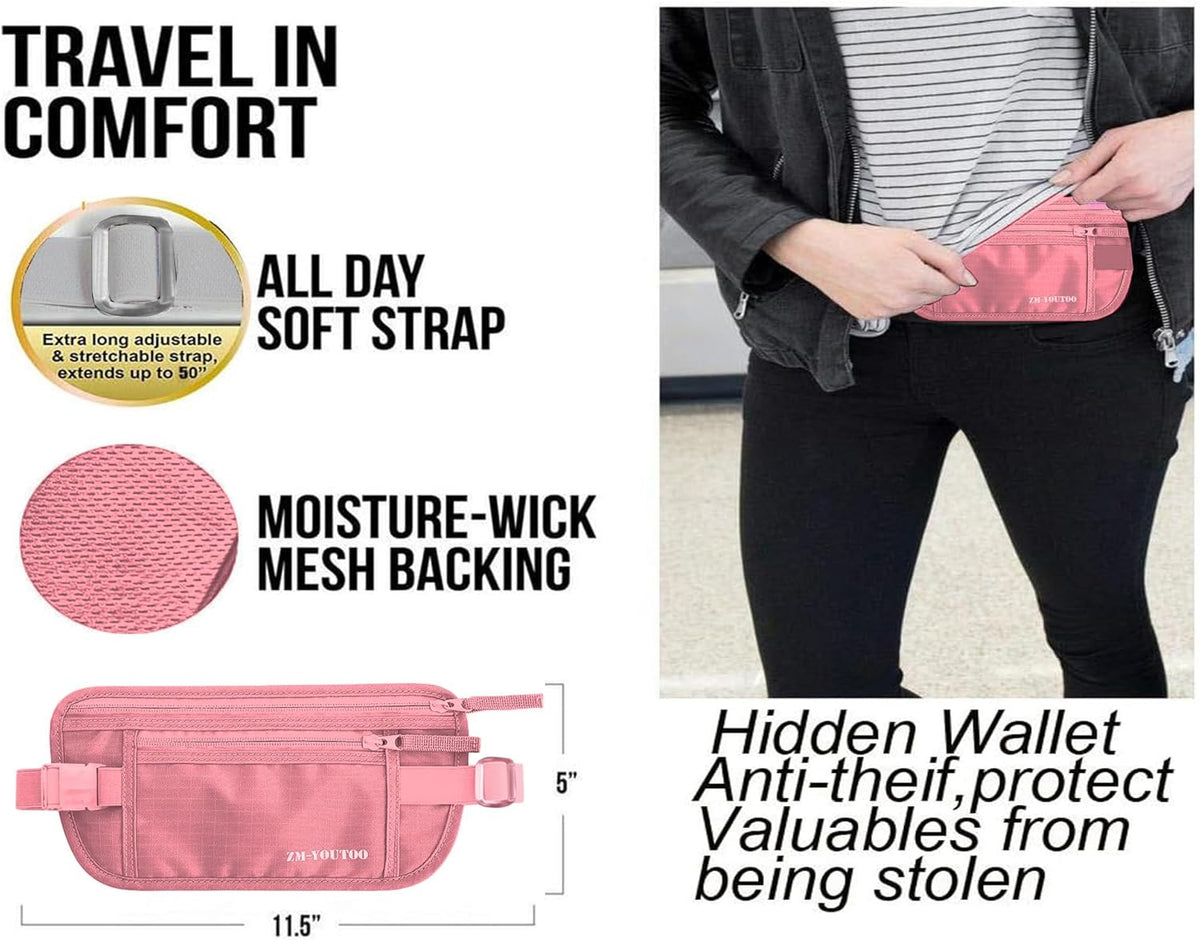 Money Belt for Travel - Hidden Travel Pouch Protect Your Credit and Money With RFID Blocking Passport Holder Waist Wallet (gray)