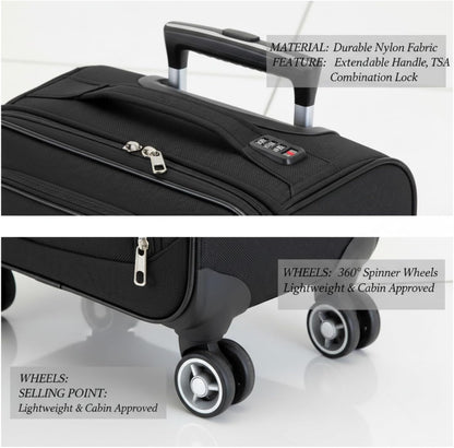 18-Inch Carry-On Luggage with 360° Spinner Wheels & Telescopic Handle Laptop Briefcase Ergonomic Design for Travel Business, Vacation, Luggage for Travel, Business Trip Gear, Suitcase Luggage On Wheel
