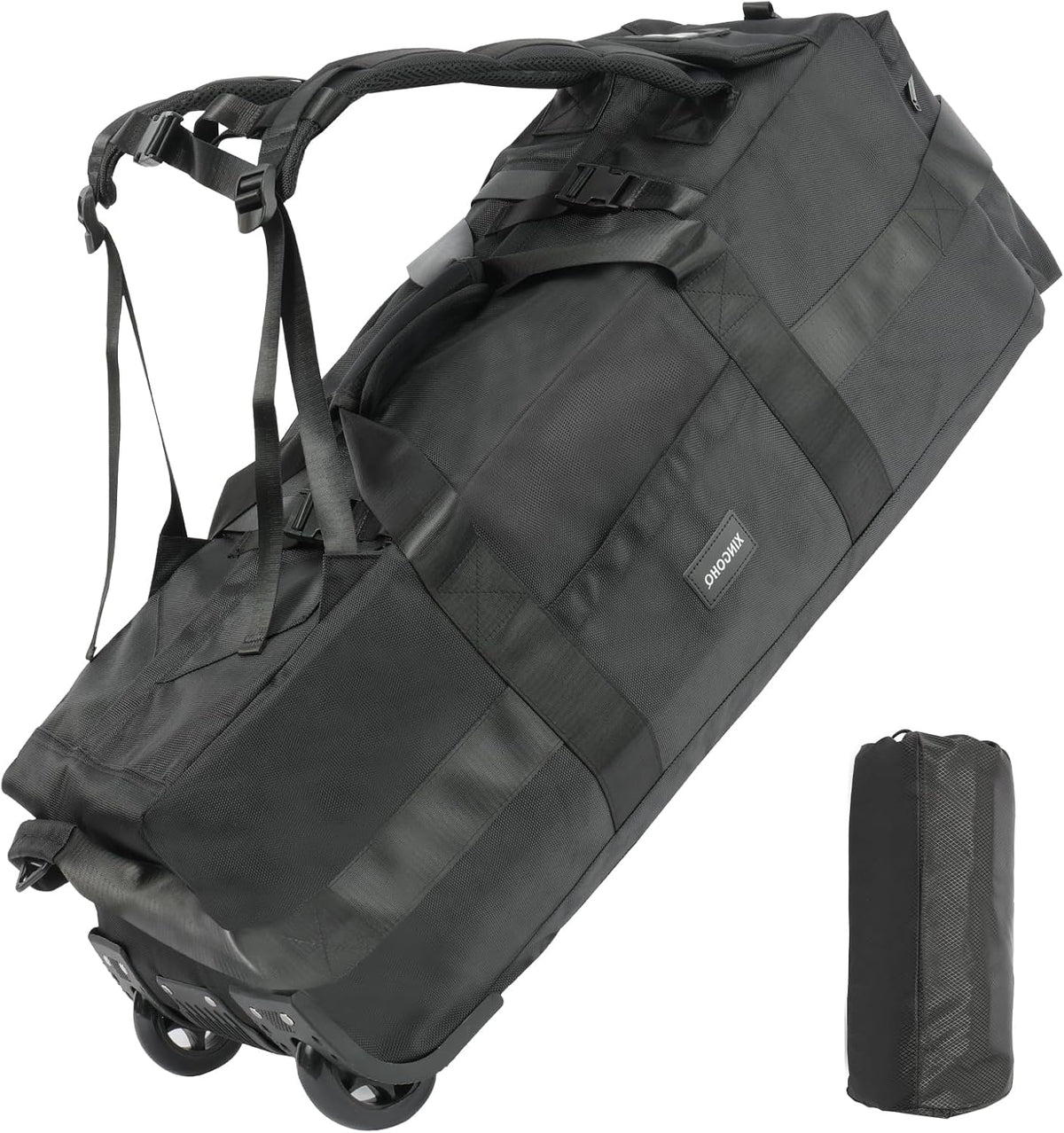 80L Rolling Duffle Bag with Wheels - Heavy-Duty 33.5" Foldable Duffel, Water-Resistant Wheeled Luggage with Shoulder Straps for Camping, Gym, Airplane (Black)