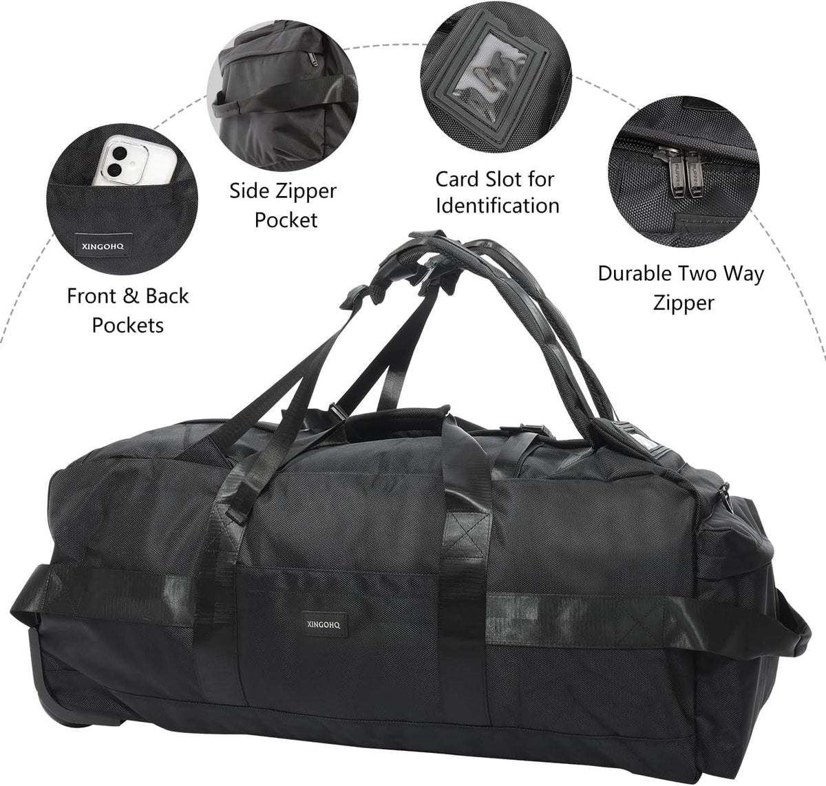80L Rolling Duffle Bag with Wheels - Heavy-Duty 33.5" Foldable Duffel, Water-Resistant Wheeled Luggage with Shoulder Straps for Camping, Gym, Airplane (Black)