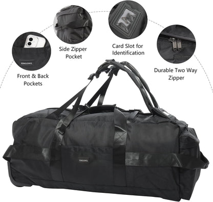80L Rolling Duffle Bag with Wheels - Heavy-Duty 33.5" Foldable Duffel, Water-Resistant Wheeled Luggage with Shoulder Straps for Camping, Gym, Airplane (Black)