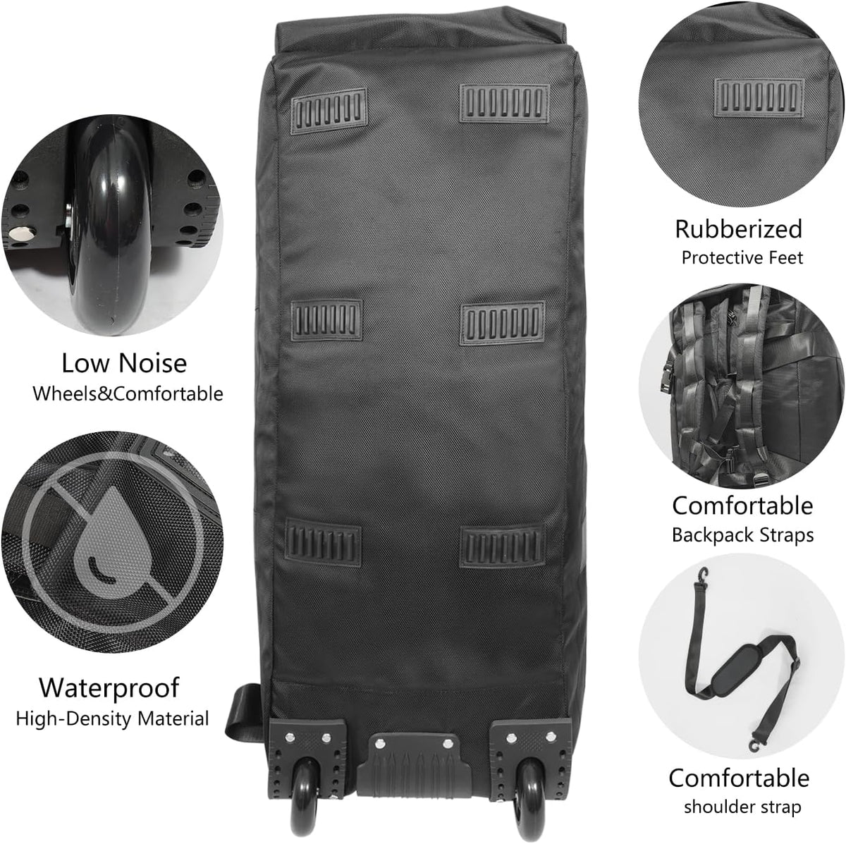 80L Rolling Duffle Bag with Wheels - Heavy-Duty 33.5" Foldable Duffel, Water-Resistant Wheeled Luggage with Shoulder Straps for Camping, Gym, Airplane (Black)